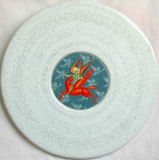 Arhanghel Mihaiil – tempera,lemn,creion – 40 cm,diametru